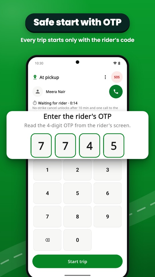 Start every trip with the rider's OTP