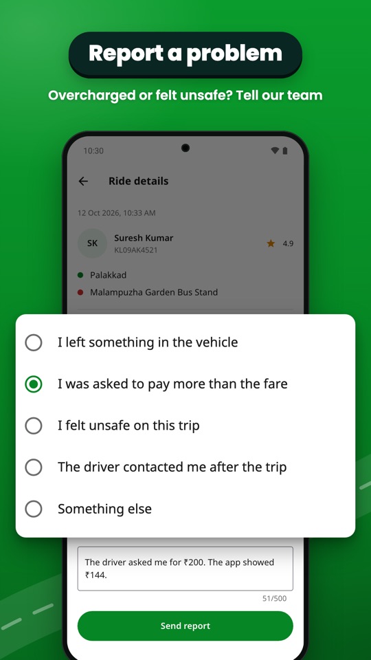 Report a problem after a trip